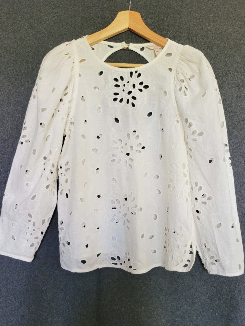 Rebecca Taylor Sarah Eyelet Embroidered Linen Cotton White Gardenia Blouse S